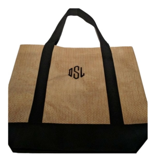 Personalised Monogram Tote Bag Canvas Customised Beige Brown 